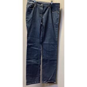 Faconnable Size 12 Women's Pocket Logo Straight 5 Pocket Blue Denim Cotton Jeans